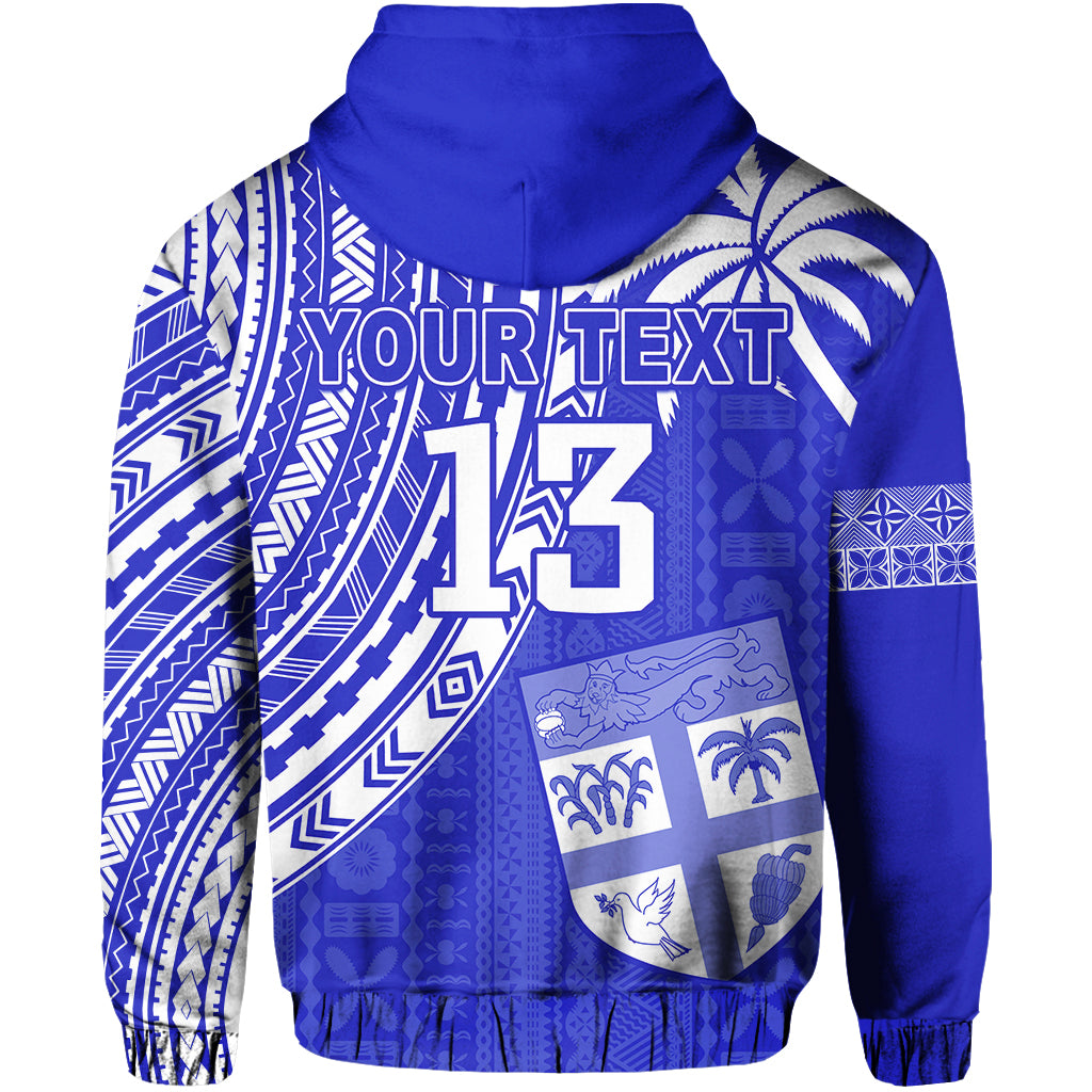 (Custom Text and Number) Fiji Rugby Sevens Hoodie Fijian 7s Tapa Polynesian Blue Ver.02 LT13 - Polynesian Pride