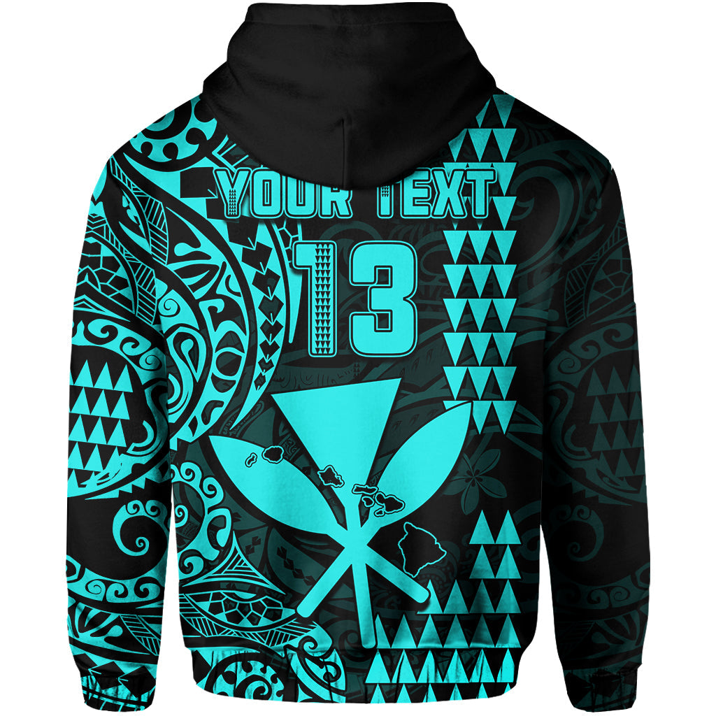(Custom Text and Number) Hawaii Day Kakau Hoodie Proud To Be Hawaiian Turquoise King Kamehameha and Kanaka Maoli LT13 - Polynesian Pride