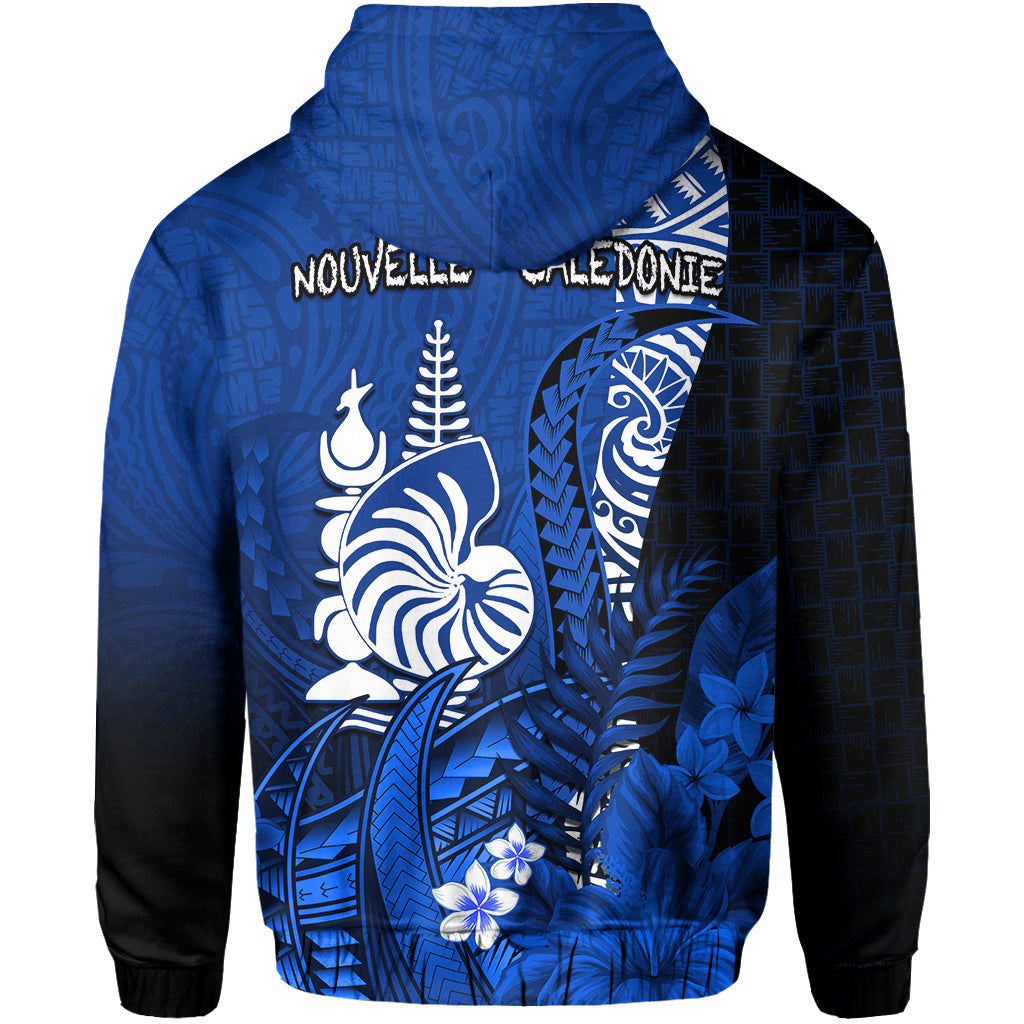 Custom New Caledonia Hoodie Nautilus Blue Polynesian Hibiscus LT13 - Polynesian Pride