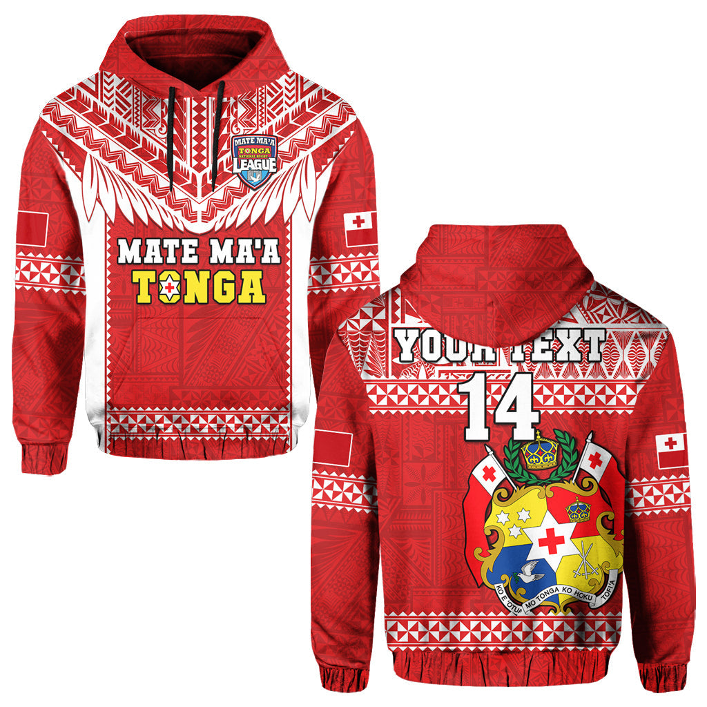 (Custom Text and Number) Tonga Rugby Hoodie Mate Maa Tonga Pacific Ngatu White LT14 Pullover Hoodie Red - Polynesian Pride