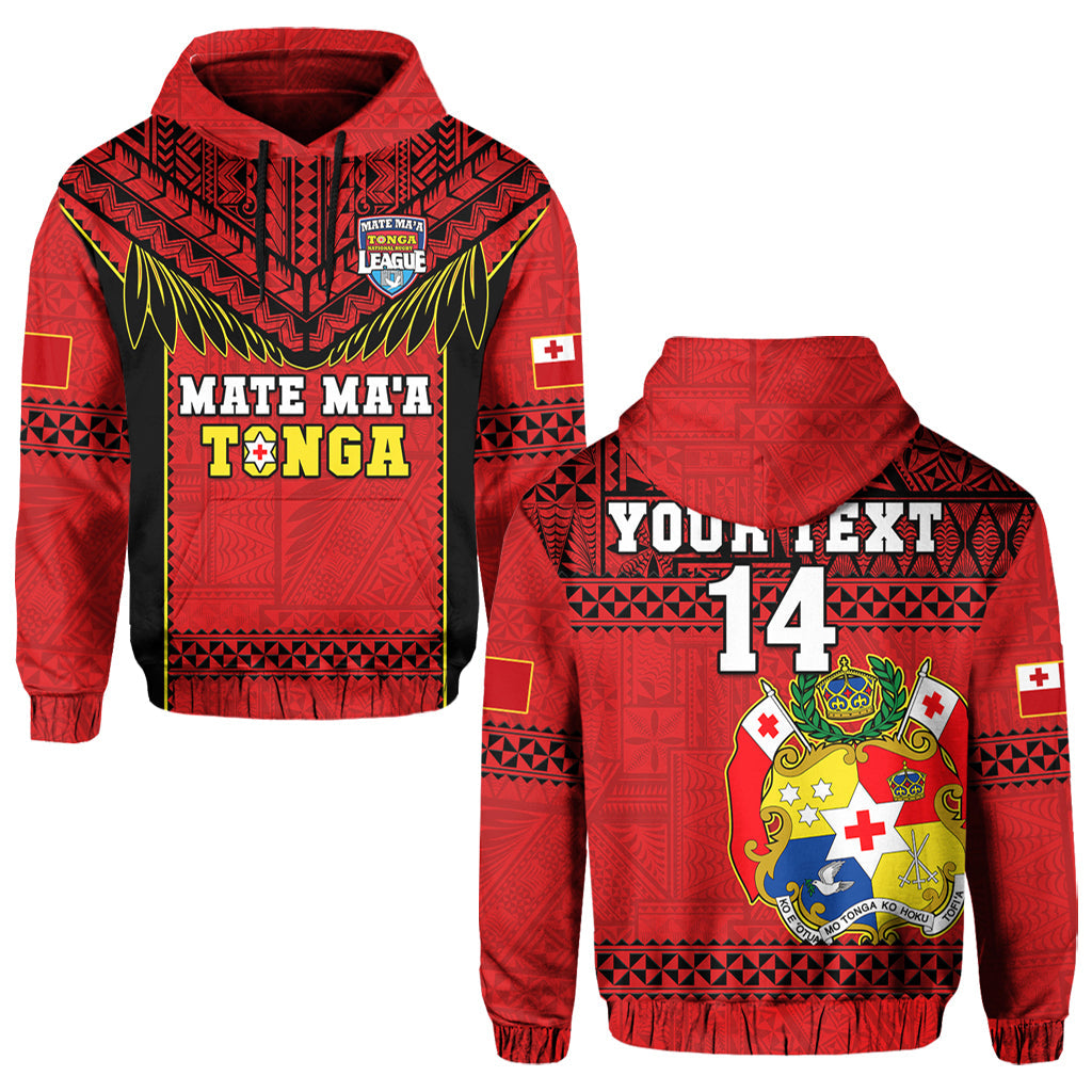 (Custom Text and Number) Tonga Rugby Hoodie Mate Maa Tonga Pacific Ngatu Black LT14 Pullover Hoodie Red - Polynesian Pride