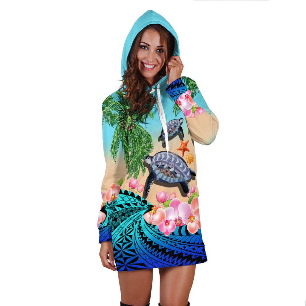 (Custom Personalised) Polynesian Turtle Coconut Tree And Orchids Hoodie Dress LT14 - Polynesian Pride