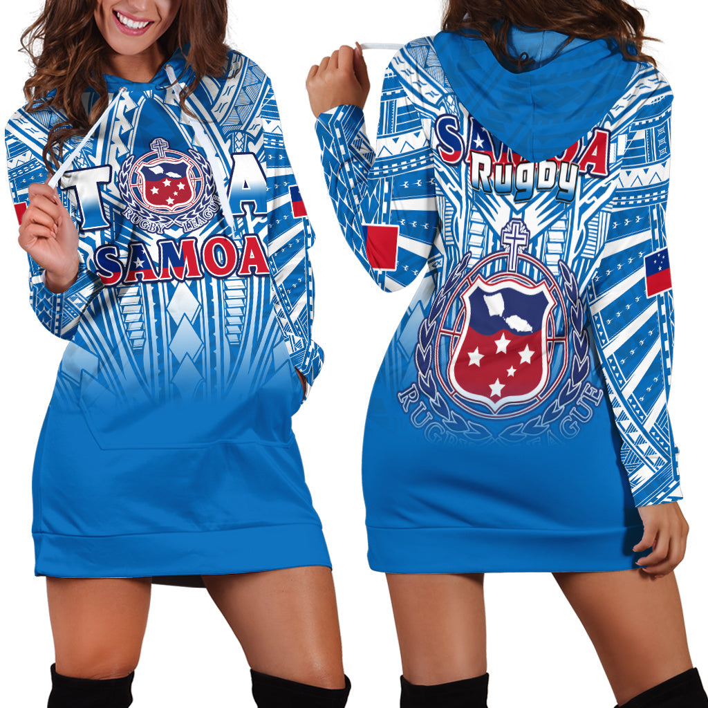 Samoa Rugby Hoodie Dress Toa Samoa Polynesian Pacific Blue Version LT14 Blue - Polynesian Pride