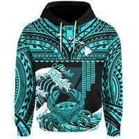 Custom Hawaii Hoodie Kakau Polynesian Crab With Waves Ver.01 LT14 Pullover Hoodie Turquoise - Polynesian Pride