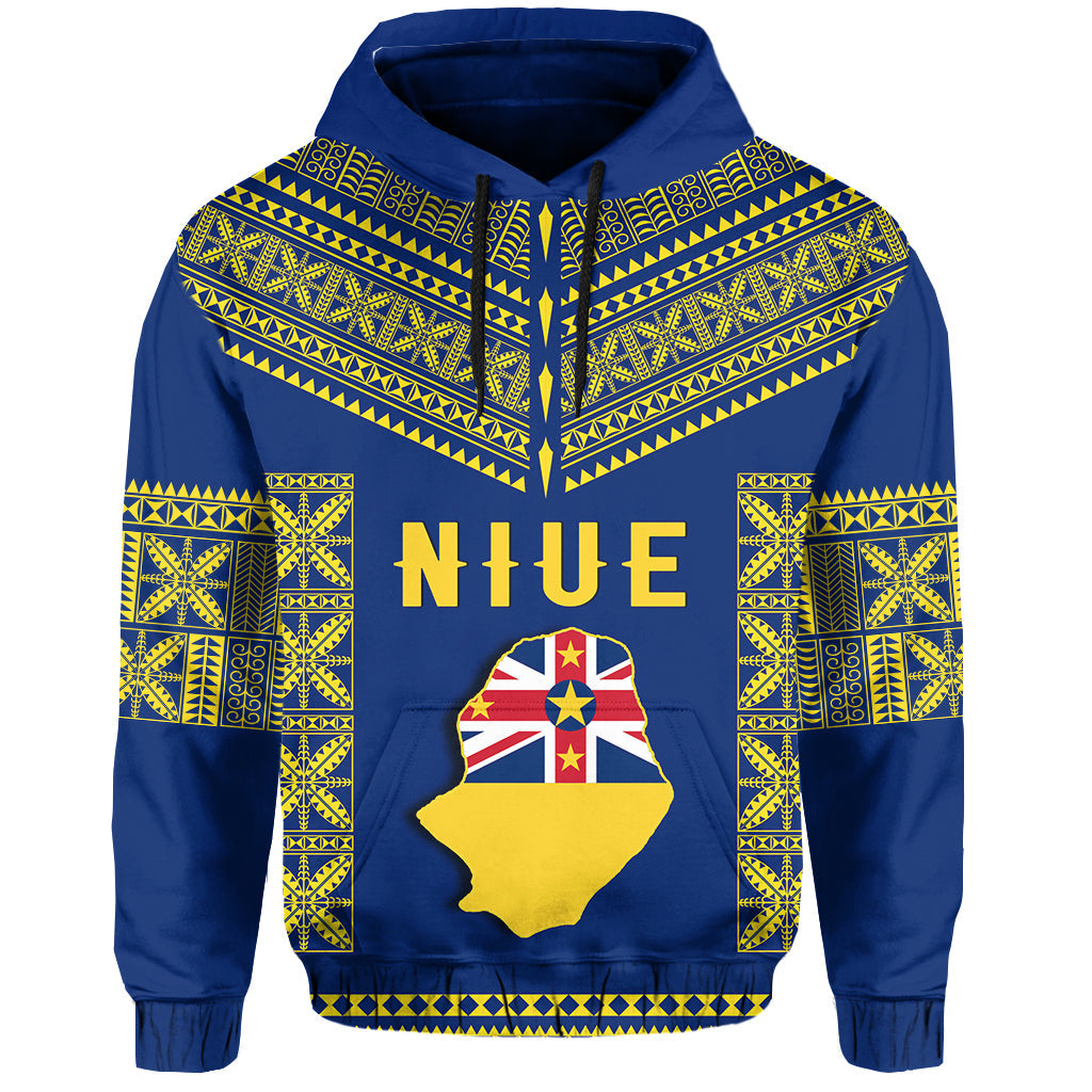 Niue Hoodie Happy Constitution Day Niuean Hiapo Crab With Map LT14 Hoodie Blue - Polynesian Pride