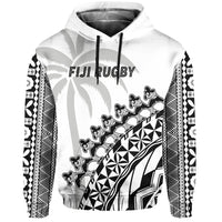 Fiji Rugby Hoodie Fijian Cibi Dance Tapa Pattern White LT14 Hoodie White - Polynesian Pride