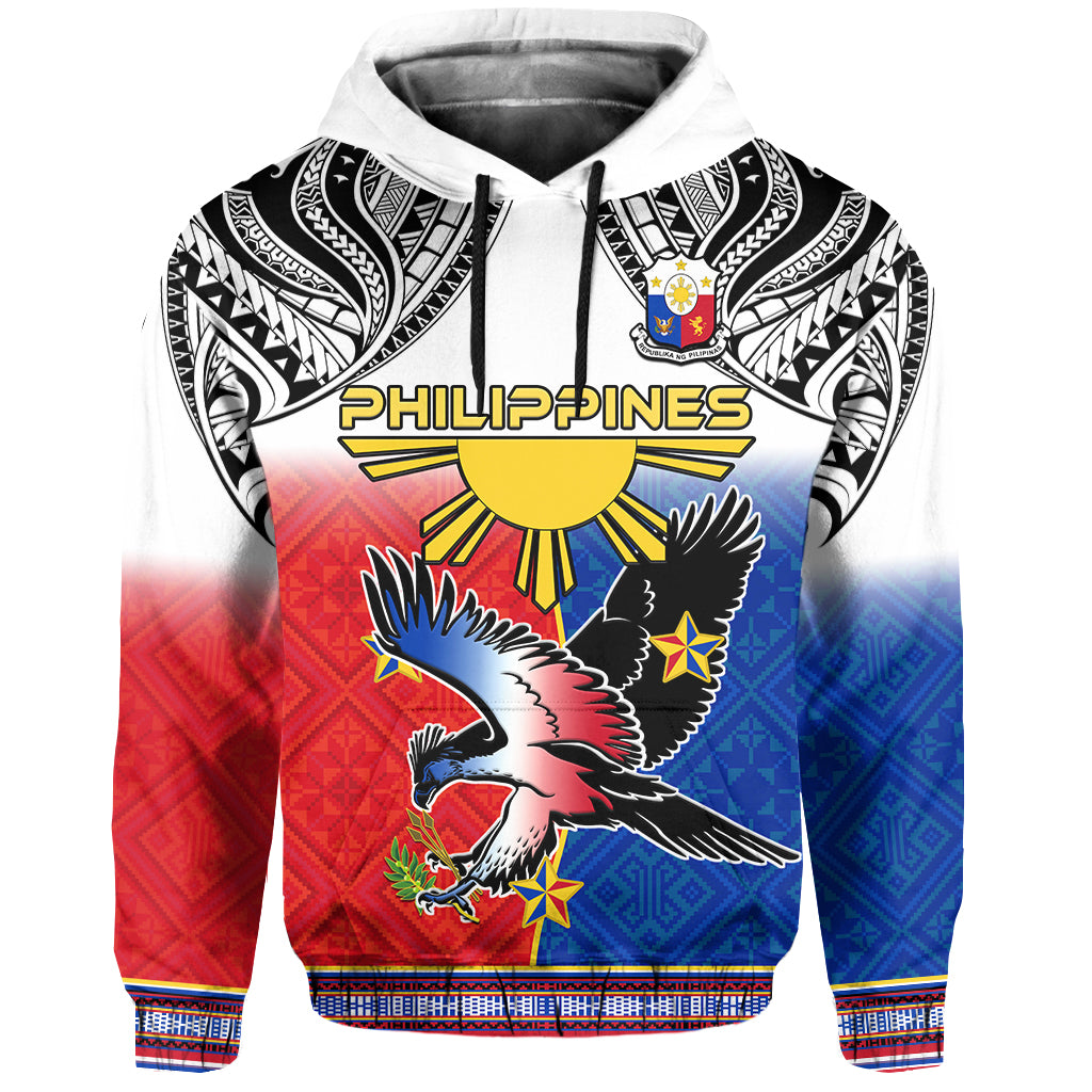 Philippines Hoodie Polynesian Filipino Pattern With Eagle LT14 Pullover Hoodie White - Polynesian Pride