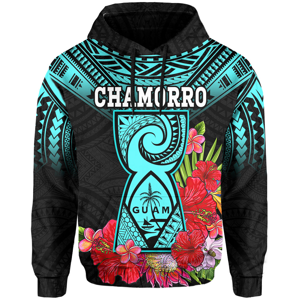 Custom Guam Chamorro Hoodie Guaman Latte Stone Tropical Flowers Turquoise Style LT14 - Polynesian Pride