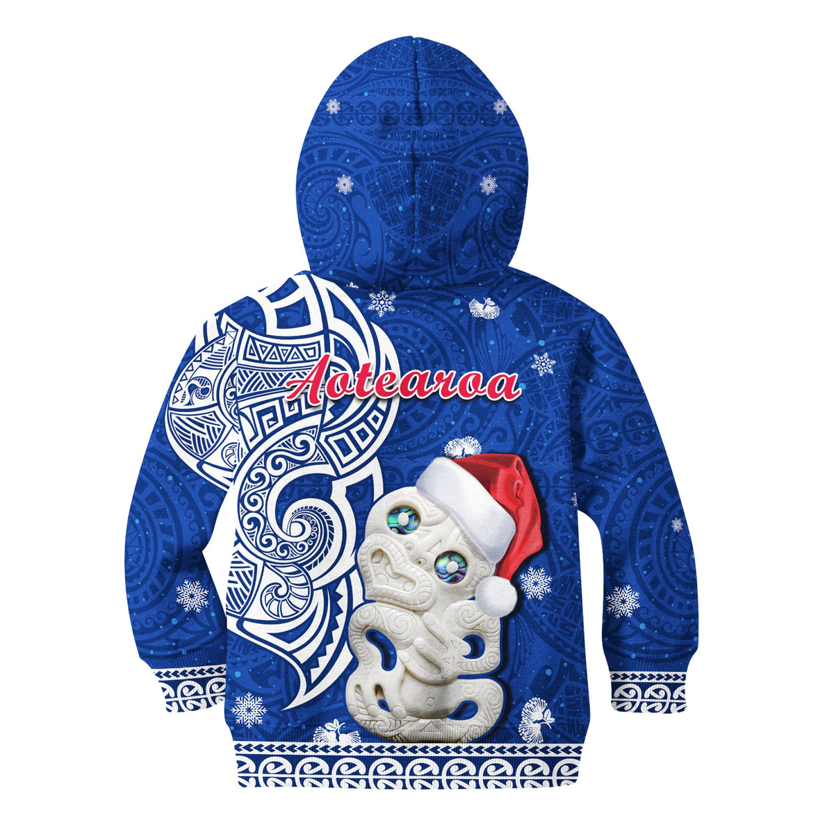 New Zealand Christmas Hoodie KID Hei Tiki Blue Pohutukawa Meri Kirihimete LT14 - Polynesian Pride