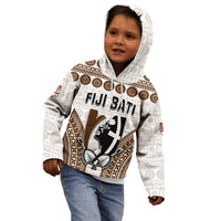 Custom Text and Number Fiji Rugby Bati Hoodie KID Proud Tapa Pattern LT13 White - Polynesian Pride