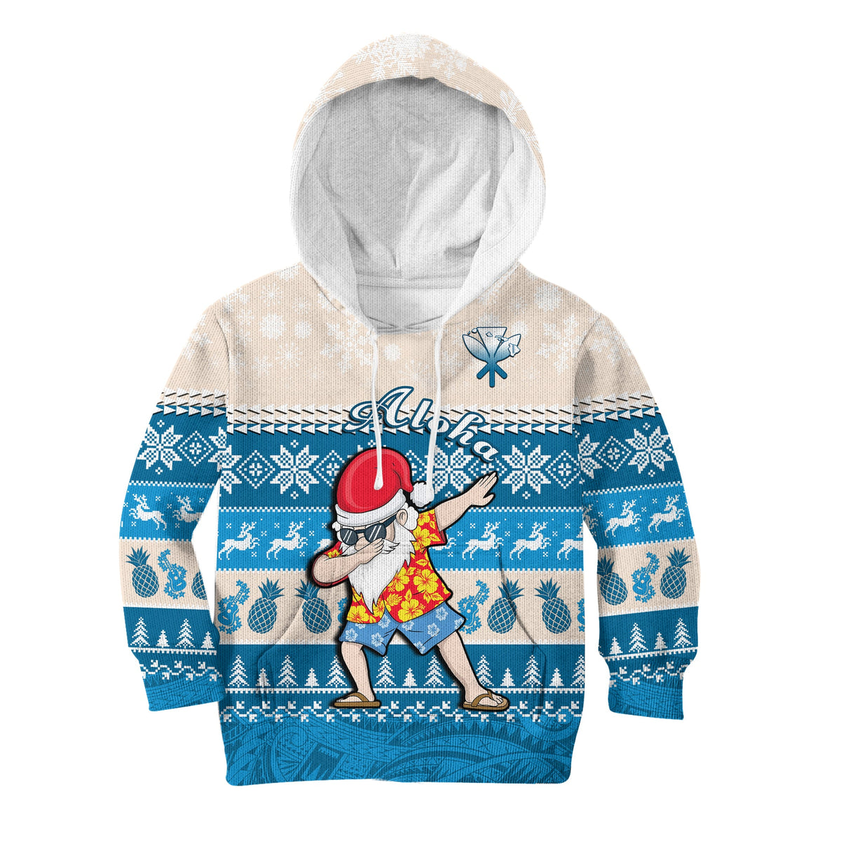 Hawaii Mele Kalikimaka Hoodie KID Dabbing Santa Blue Merry Christmas LT14 Blue - Polynesian Pride
