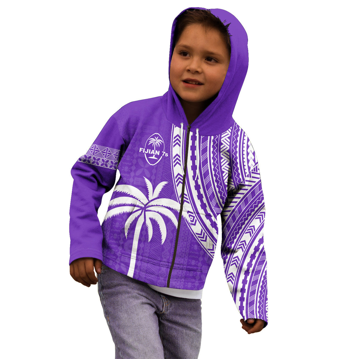 Fiji Rugby Sevens Hoodie KID Fijian 7s Tapa Polynesian Purple LT13 - Polynesian Pride