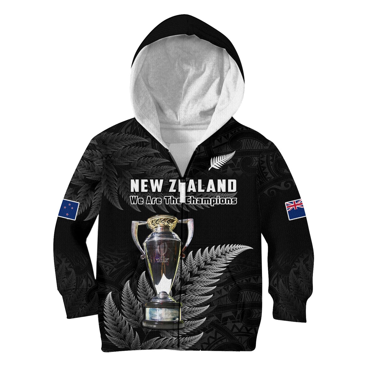 New Zealand 2022 Rugby Hoodie KID Black Fern Proud Champions RWC LT14 - Polynesian Pride