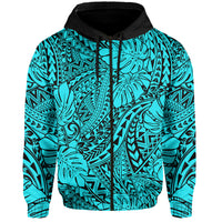 Custom Hawaii Hoodie Polynesian Tribal Art Ver.01 LT14 Zip Hoodie Turquoise - Polynesian Pride
