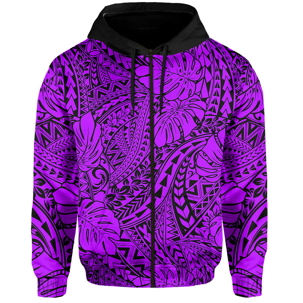 Custom Hawaii Hoodie Polynesian Tribal Art Ver.03 LT14 Zip Hoodie Purple - Polynesian Pride
