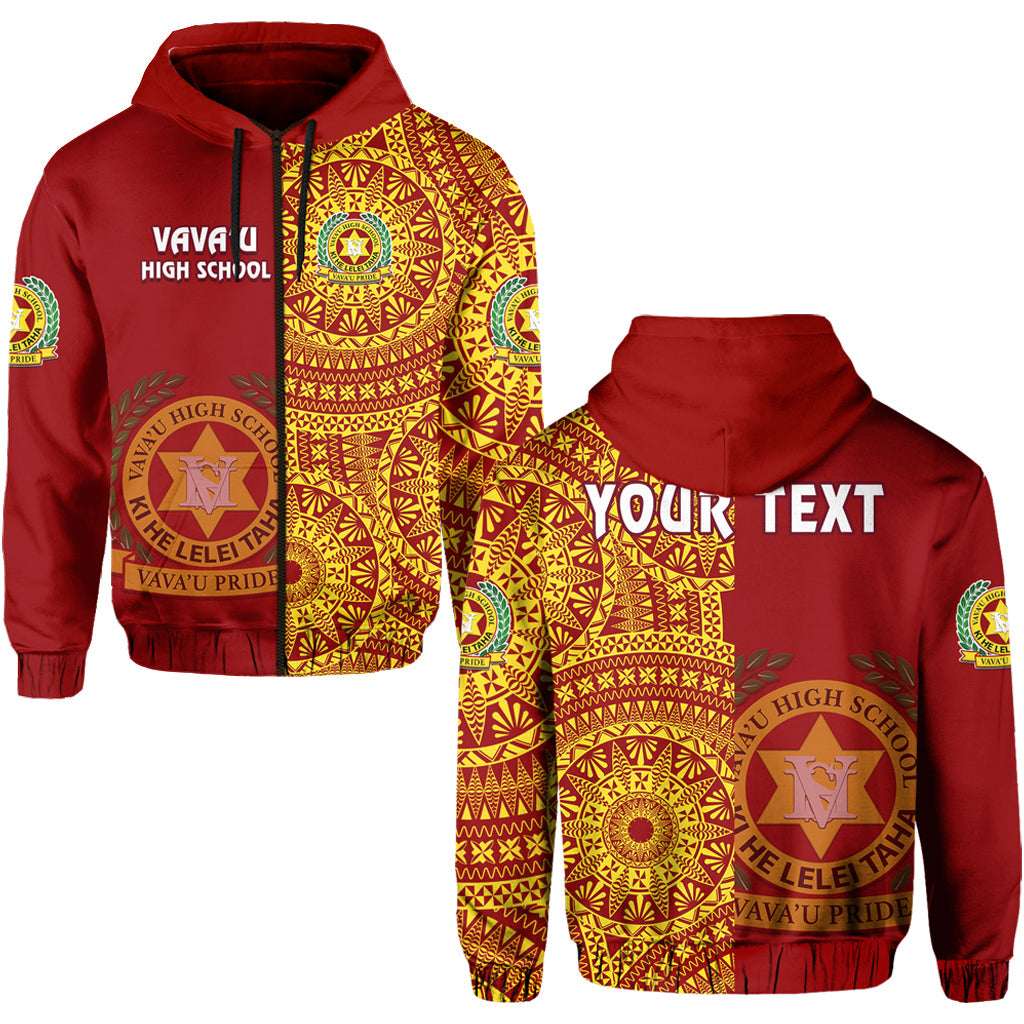 Custom Tonga Vavau High School Hoodie Tongan Ngatu Pattern LT14 Zip Hoodie Red - Polynesian Pride