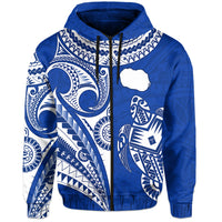(Custom Text and Number) Rarotonga Cook Islands Hoodie Turtle and Map Style Blue LT13 - Polynesian Pride