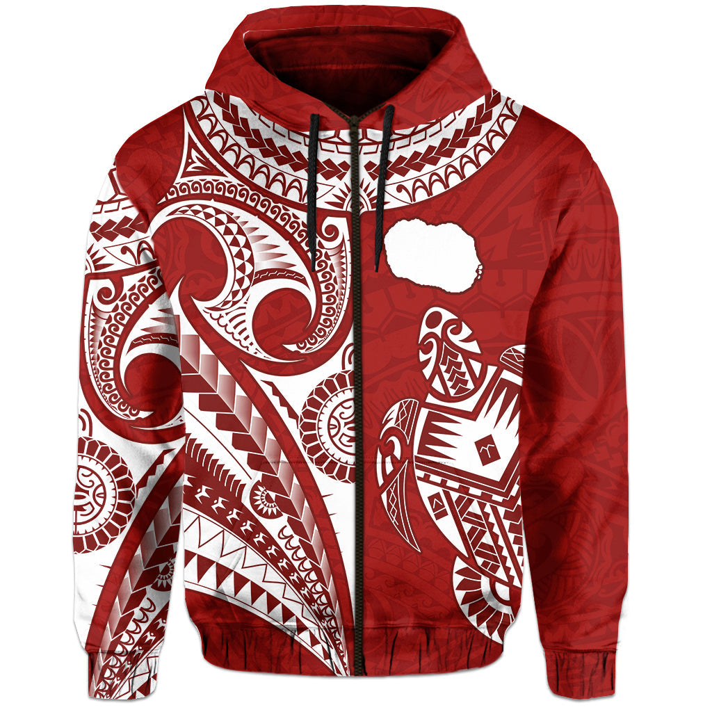 Rarotonga Cook Islands Hoodie Turtle and Map Style Red LT13 - Polynesian Pride