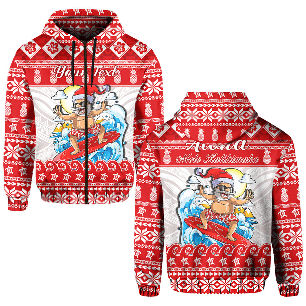Custom Hawaii Christmas Hoodie Surfing Santa Mele Kalikimaka Polynesian LT14 Zip Hoodie Red - Polynesian Pride