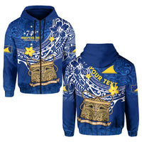 Custom Tokelau Hoodie National Badge Polynesian Happy 74th Independence Anniversary LT14 Zip Hoodie Blue - Polynesian Pride