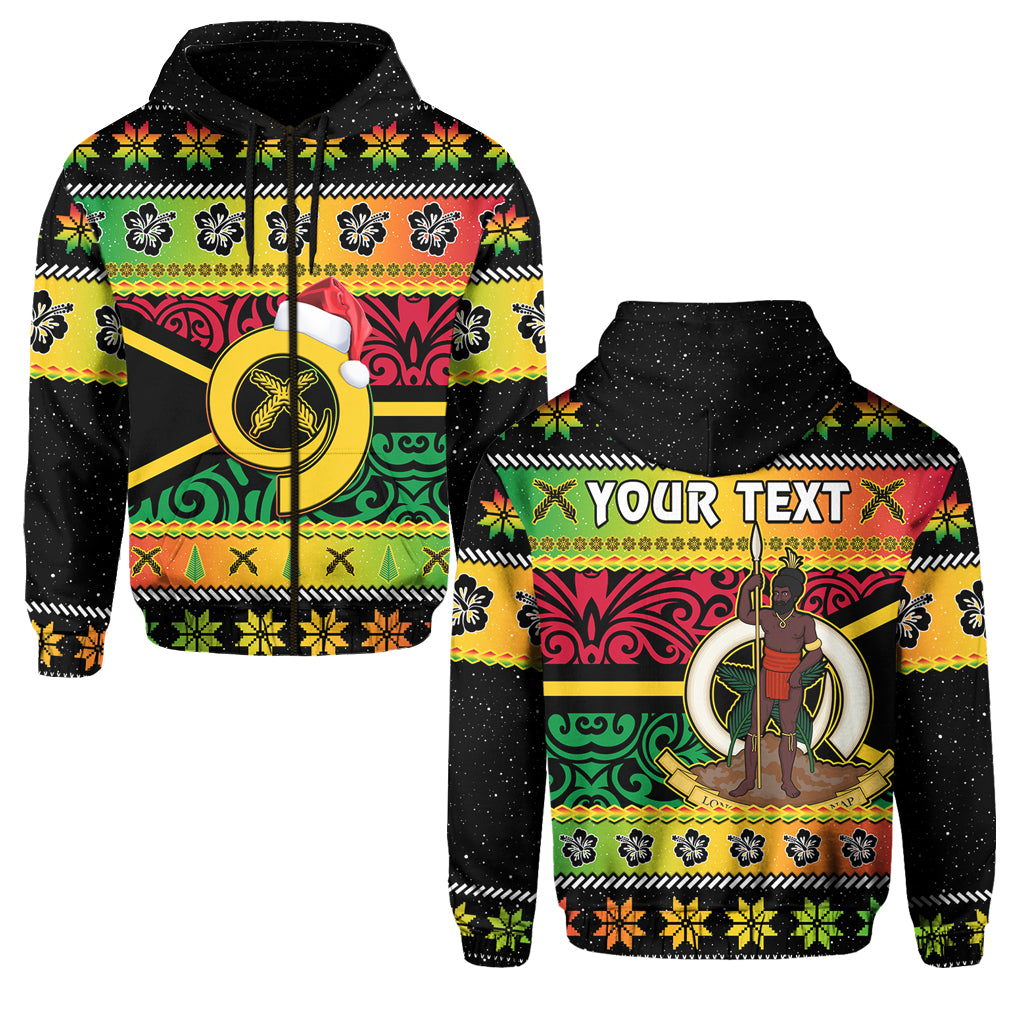 Custom Vanuatu Christmas Hoodie Pig Tusk Polynesian Joyeux Noel Flag Art LT14 Zip Hoodie Reggae - Polynesian Pride