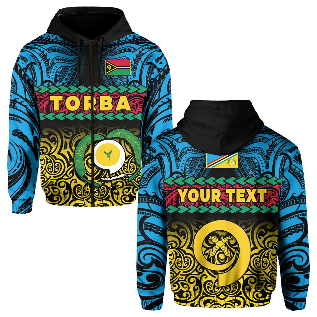 Custom Torba Province Hoodie Vanuatu Pig Tusk Polynesian Flag Style LT14 Zip Hoodie Black - Polynesian Pride