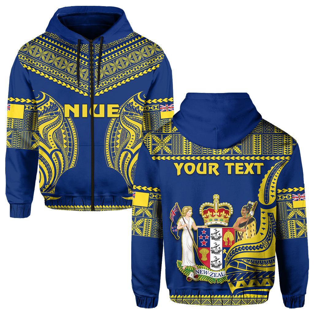 Custom Niue Hoodie Hiapo Mix Polynesian Happy Constitution Day LT14 Zip Hoodie Blue - Polynesian Pride