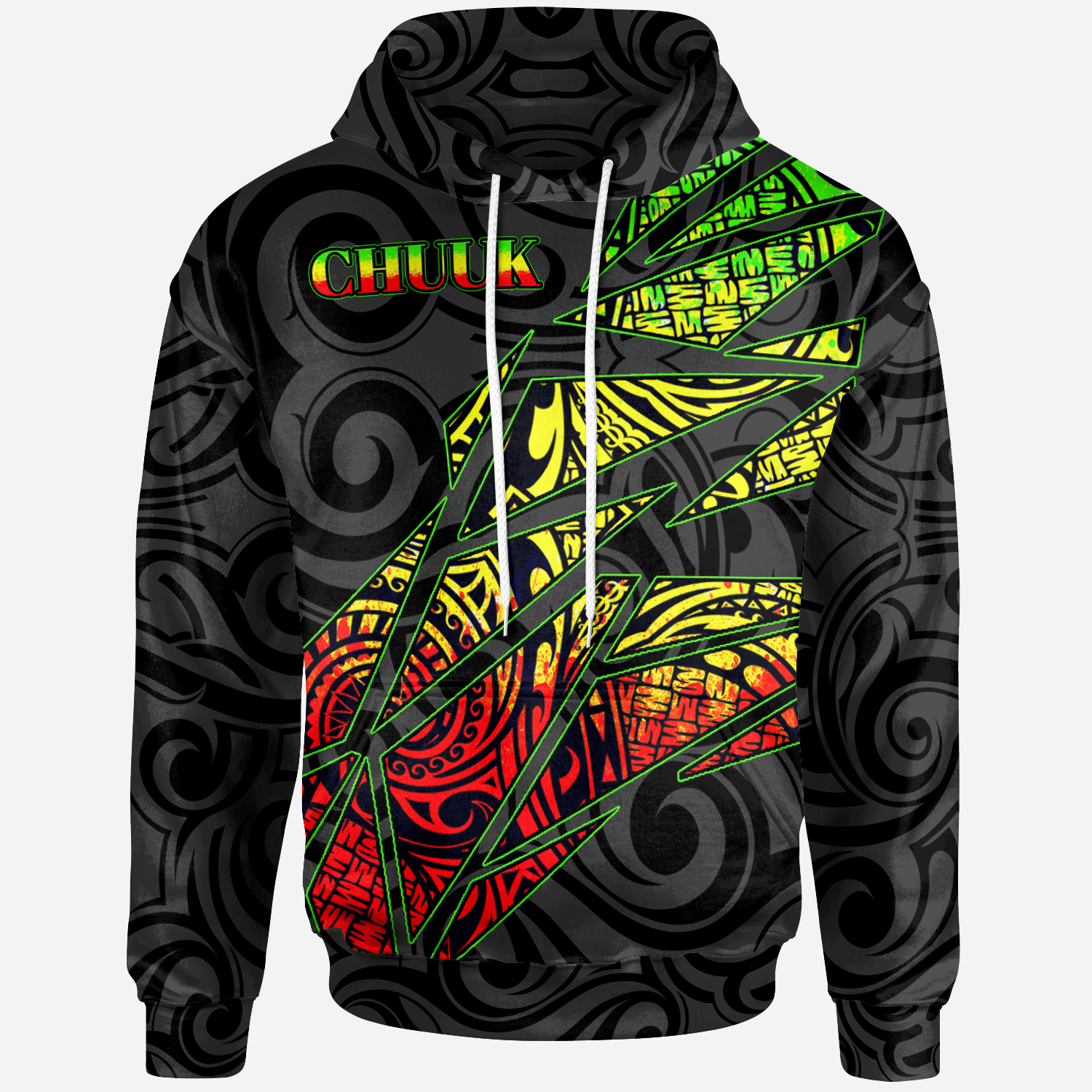 Chuuk States All Over Hoodie Reggae Color Broken Style Unisex Black - Polynesian Pride