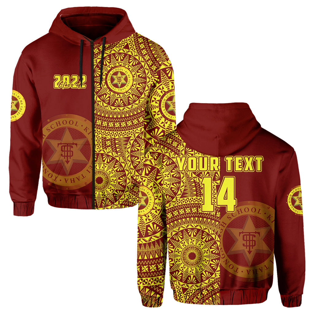 (Custom Text and Number) Tonga High School Hoodie Class of Year Tongan Ngatu Pattern LT14 Zip Hoodie Red - Polynesian Pride