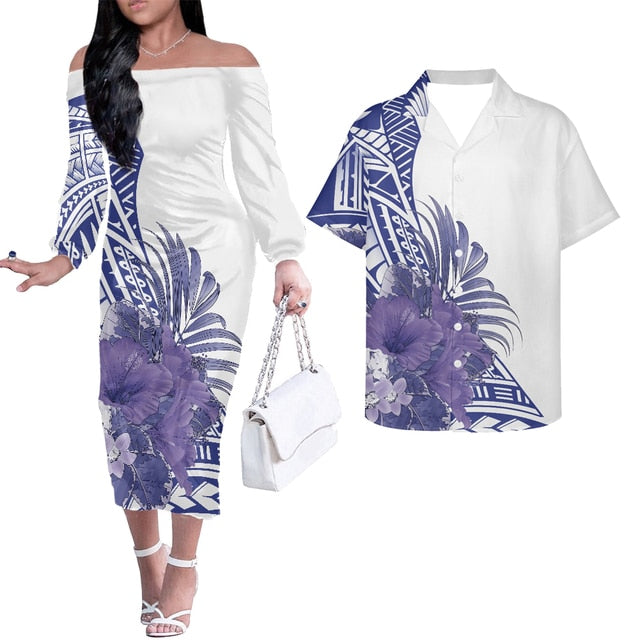 Polynesian Hibiscus Matching Hawaiian Shirt and Dress Fiji Patterns Yellow LT6 main image 1