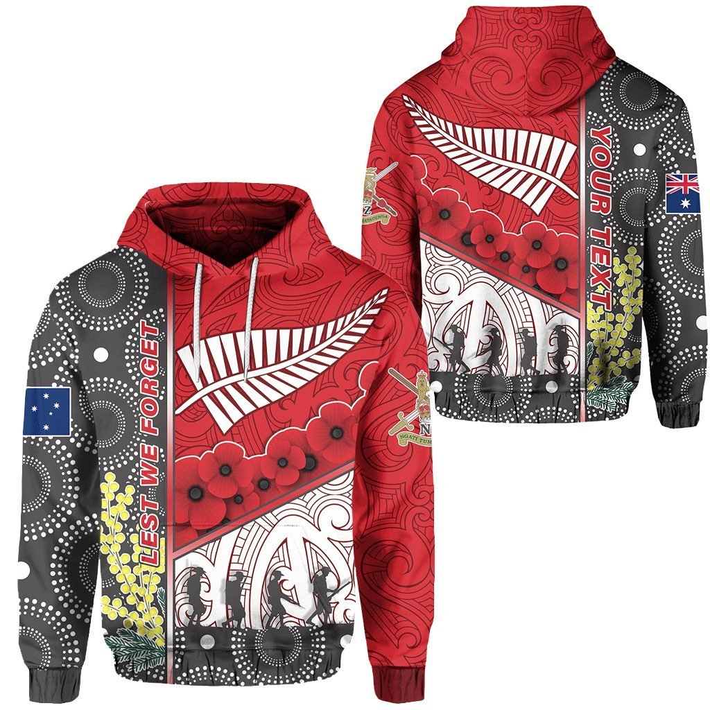 Custom ANZAC Day Lest We Forget Hoodie Australia Indigenous and New Zealand Maori Red Unisex Red - Polynesian Pride