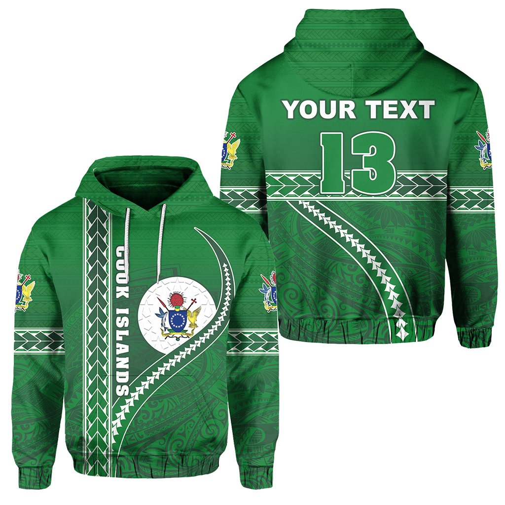 Custom Cook Islands Rugby Hoodie Simple Style Green Custom Text and Number Unisex Green - Polynesian Pride