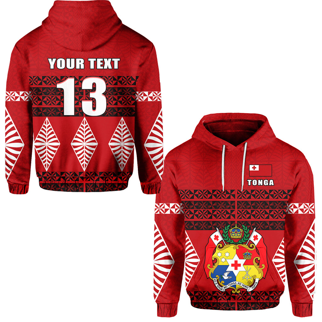 Custom Tonga Hoodie Tongan Pattern Custom Text and Number LT13 Unisex Red - Polynesian Pride
