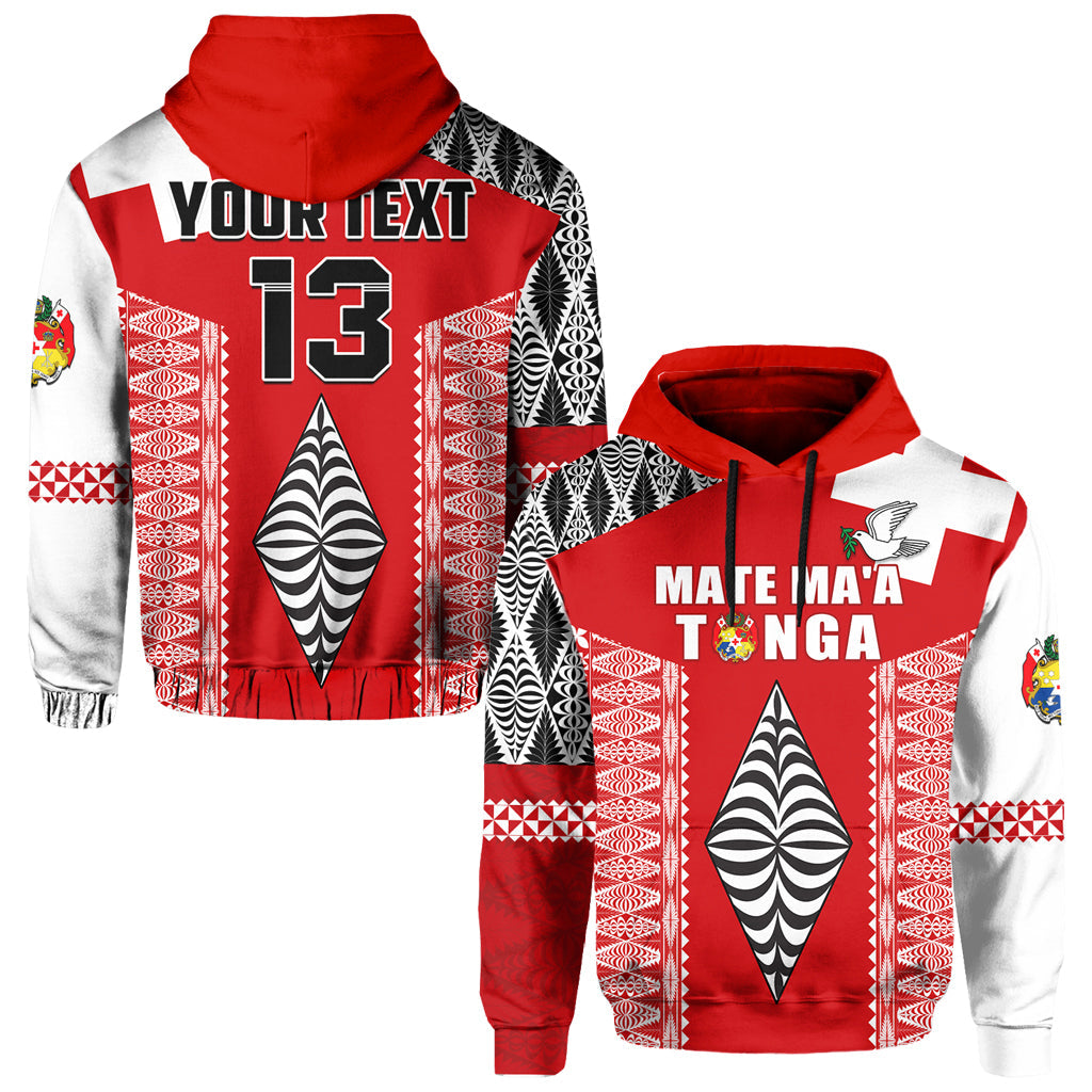 (Custom Text and Number) Tonga Rugby Hoodie Kupesi Ngatu Mate Maa Tonga LT13 Hoodie Red - Polynesian Pride