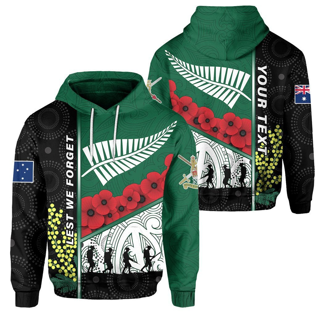 Custom ANZAC Day Lest We Forget Hoodie Australia Indigenous and New Zealand Maori Unisex Green - Polynesian Pride