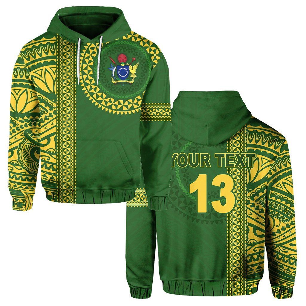 Custom Cook Islands Rugby Hoodie Notable Custom Text and Number Unisex Green - Polynesian Pride