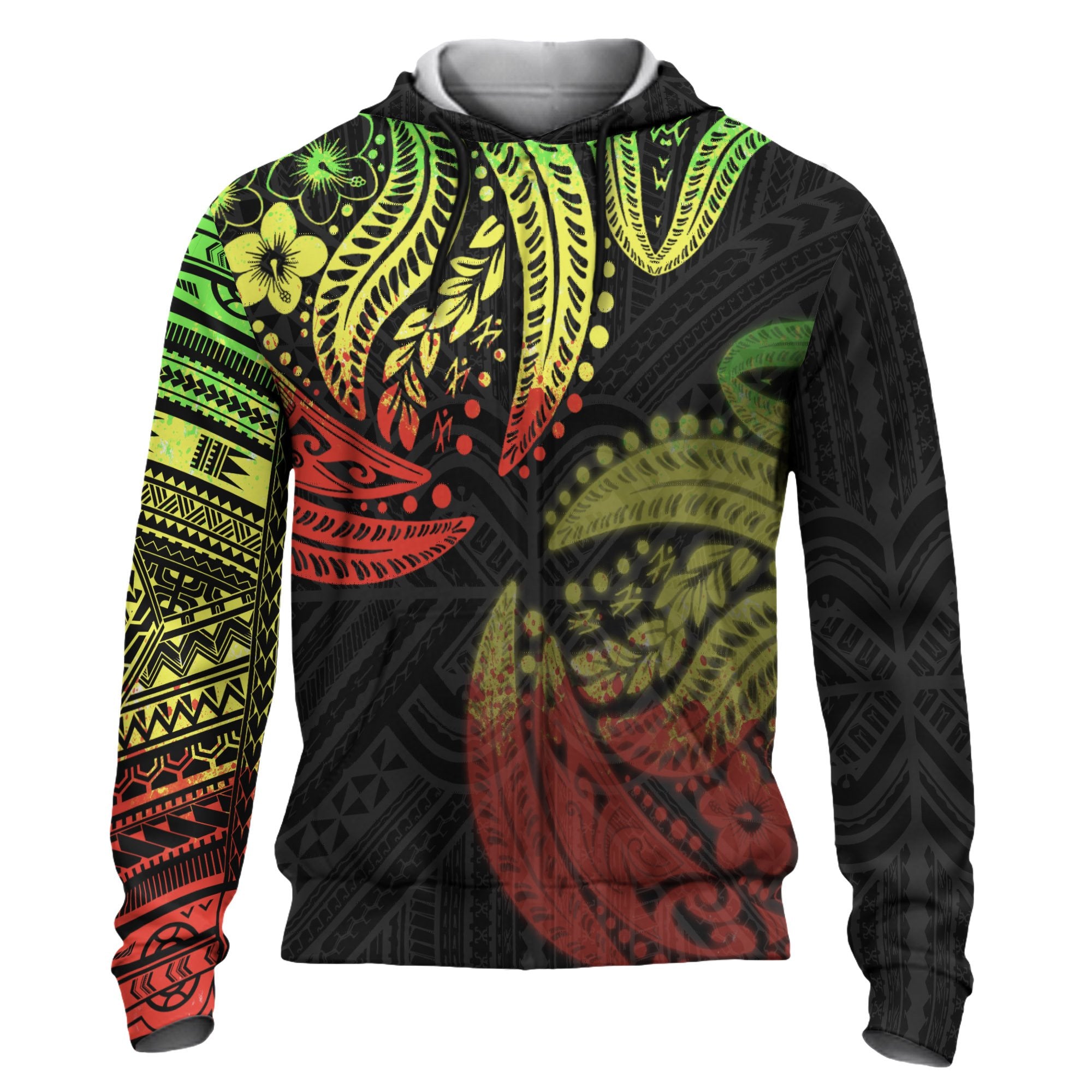 Polynesian Patterns Hoodie Reggae Color Unisex Black - Polynesian Pride