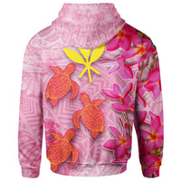 Hawaii Zip up Hoodie Polynesian Pink Plumeria Turtle - Polynesian Pride
