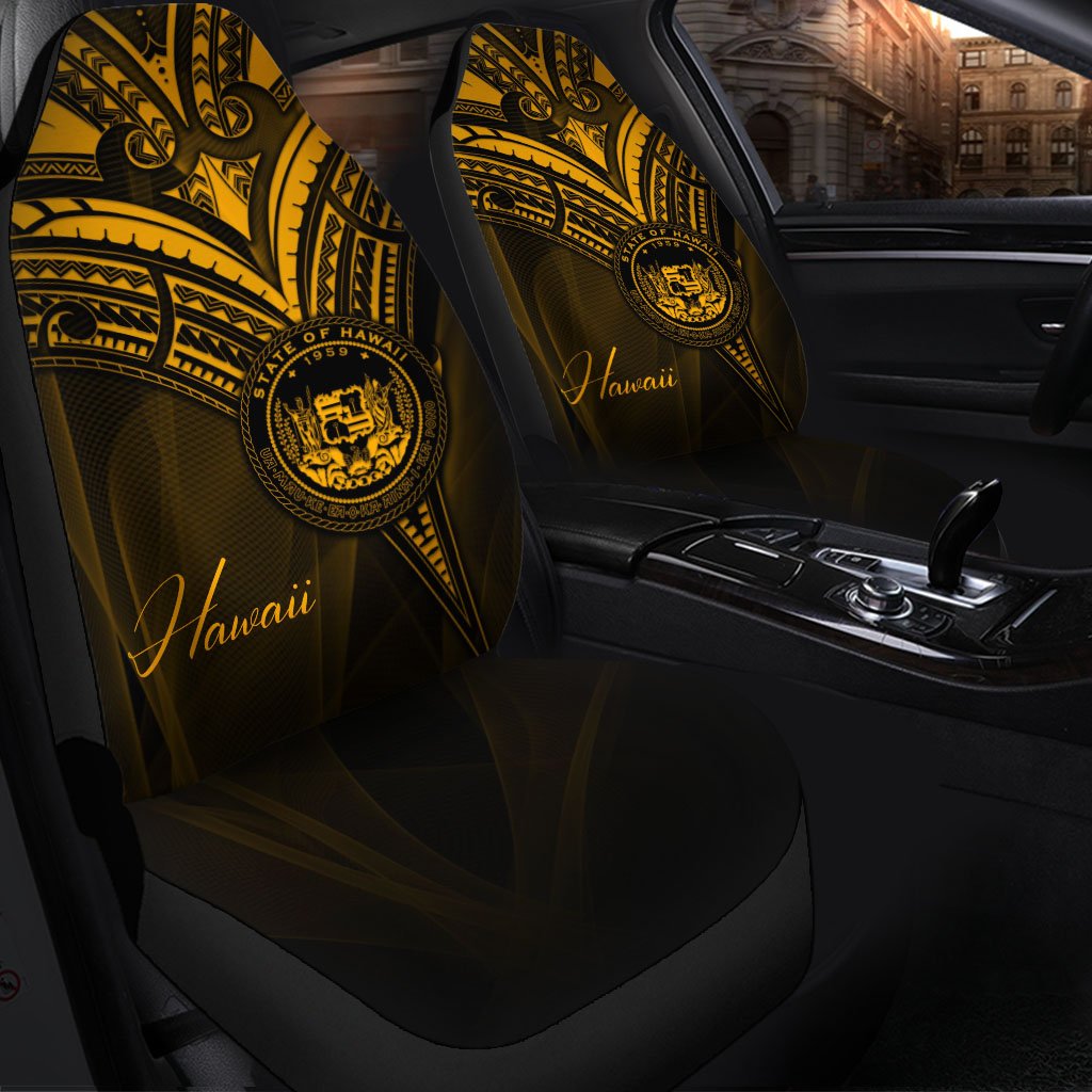 Hawaii Car Seat Cover - Gold Color Cross Style Universal Fit Black - Polynesian Pride