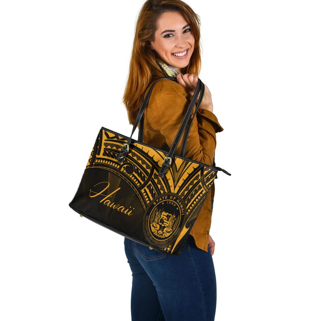 Hawaii Leather Tote - Gold Color Cross Style - Polynesian Pride
