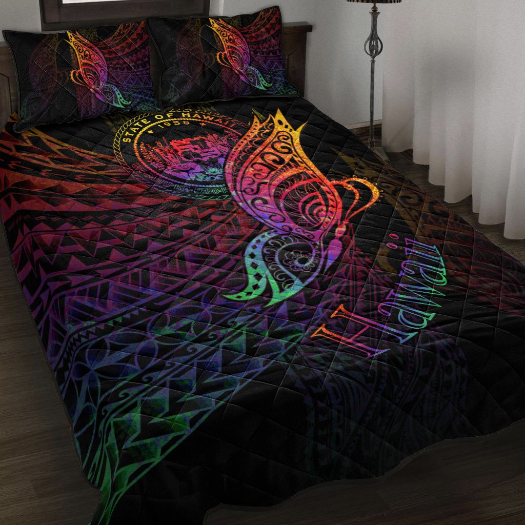 Hawaii Quilt Bed Set - Butterfly Polynesian Style Black - Polynesian Pride