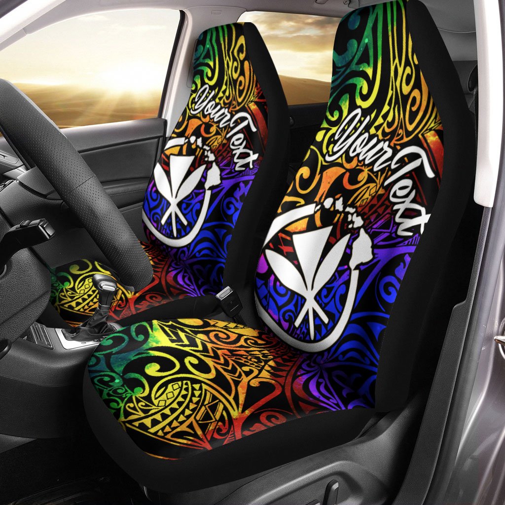 Hawaii Custom Personalised Car Seat Covers - Rainbow Polynesian Pattern Universal Fit Rainbow - Polynesian Pride