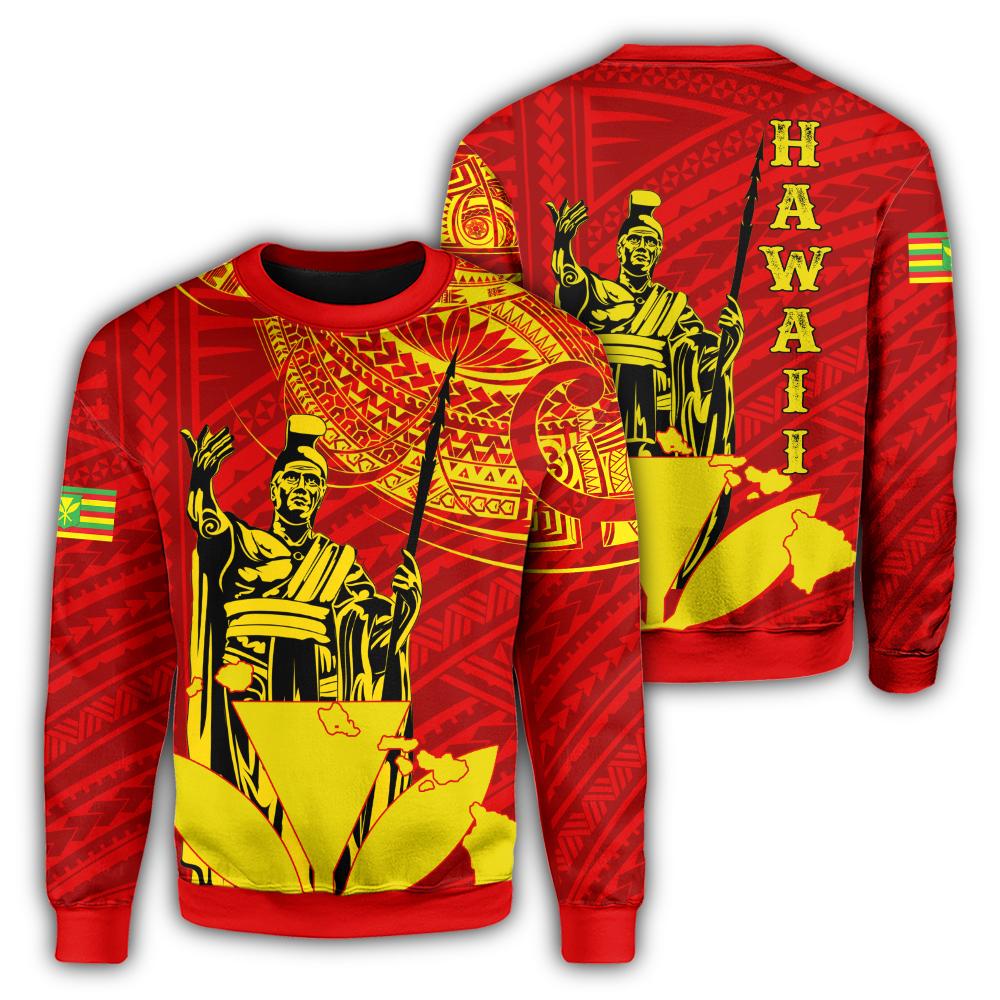 Hawaiian King Kanaka Map Polynesian Sweatshirt - Royal - Hala Style - AH Unisex Royal - Polynesian Pride
