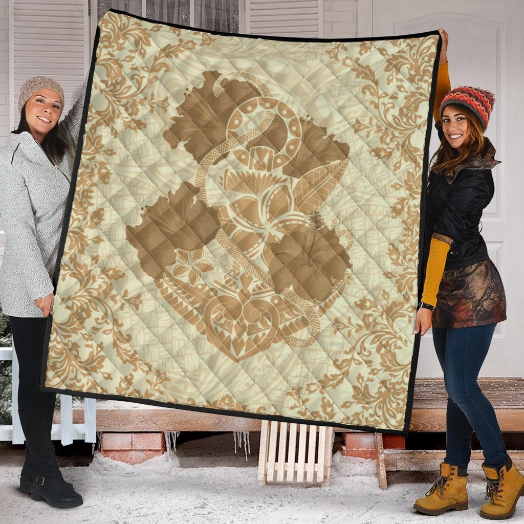 Hawaii Anchor Hibiscus Flower Vintage Premium Quilts - AH - Beige - Polynesian Pride