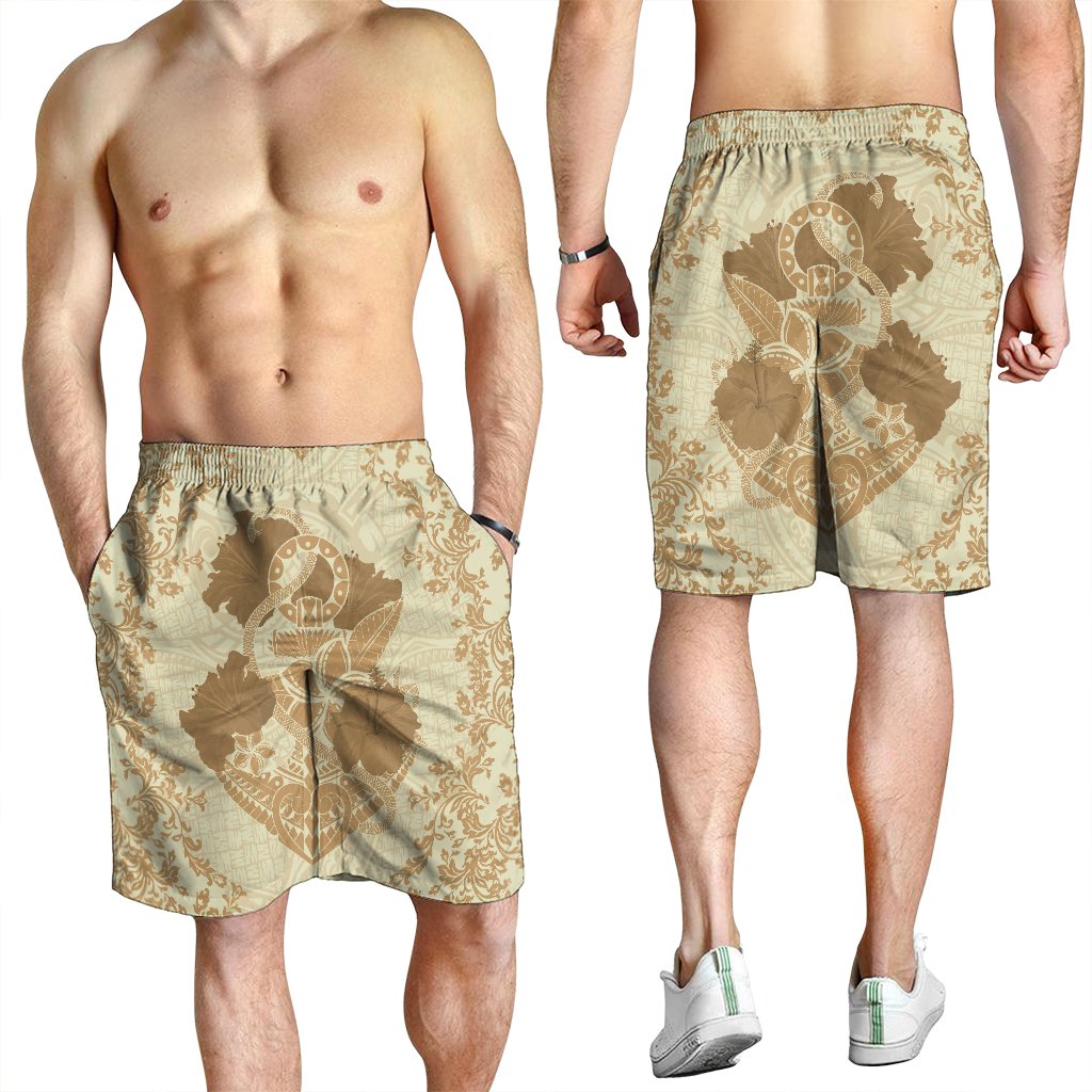 Hawaii Anchor Hibiscus Flower Vintage Men's Shorts - AH - Beige - Polynesian Pride