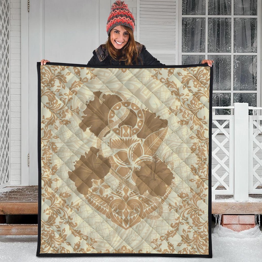 Hawaii Anchor Hibiscus Flower Vintage Premium Quilts - AH - Beige - Polynesian Pride