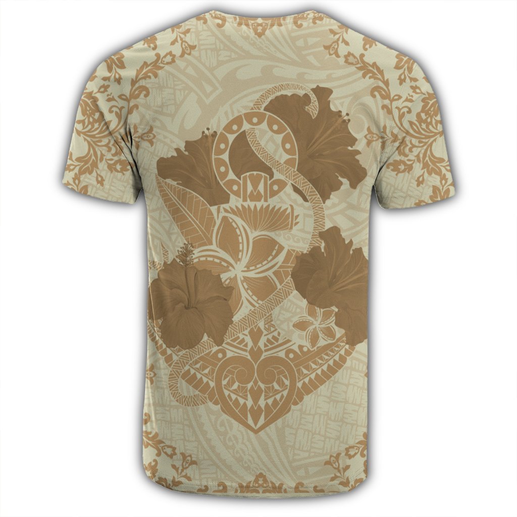 Hawaii Anchor Hibiscus Flower Vintage T Shirt Beige - Polynesian Pride