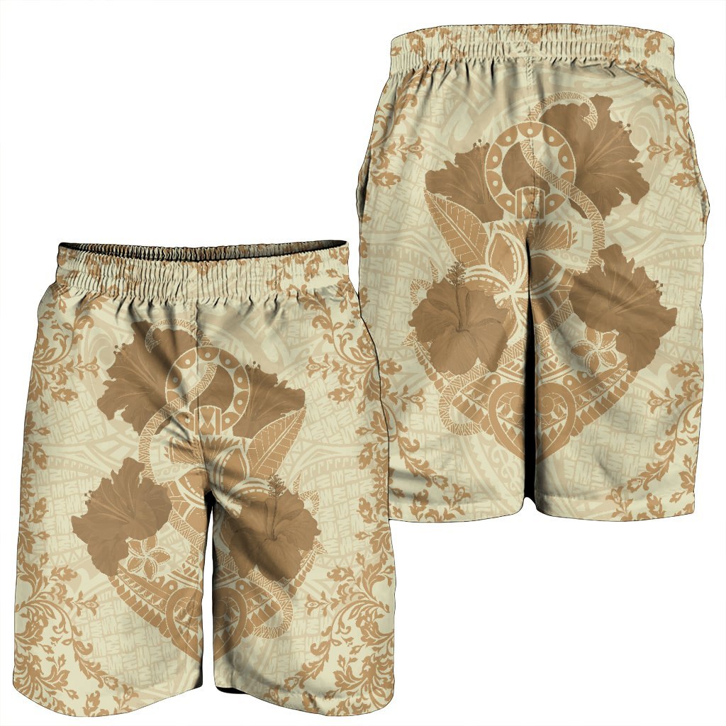Hawaii Anchor Hibiscus Flower Vintage Men's Shorts - AH - Beige - Polynesian Pride