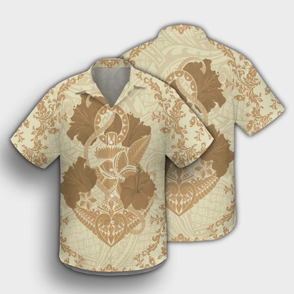 Hawaii Anchor Hibiscus Flower Vintage Hawaiian Shirt - AH - Beige - Polynesian Pride