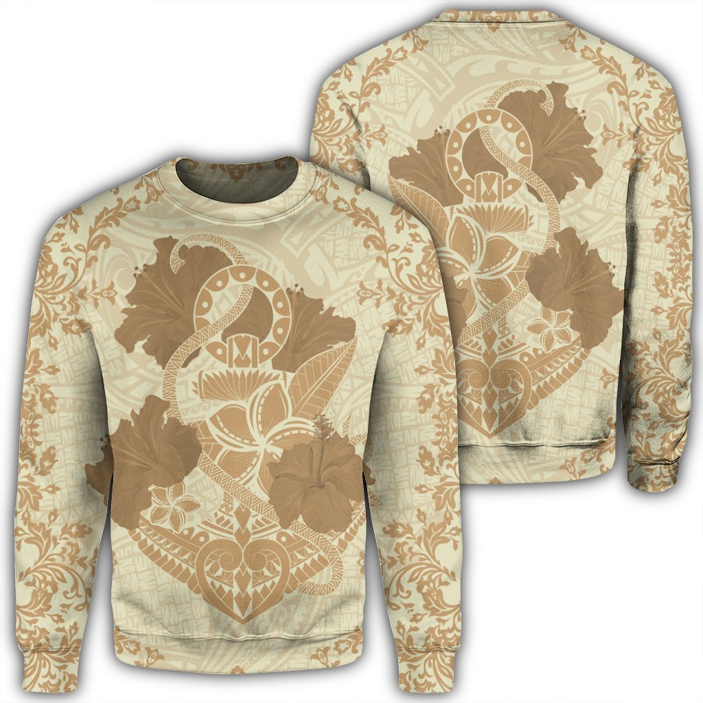 Hawaii Anchor Hibiscus Flower Vintage Sweatshirt - AH - Beige Unisex Black - Polynesian Pride